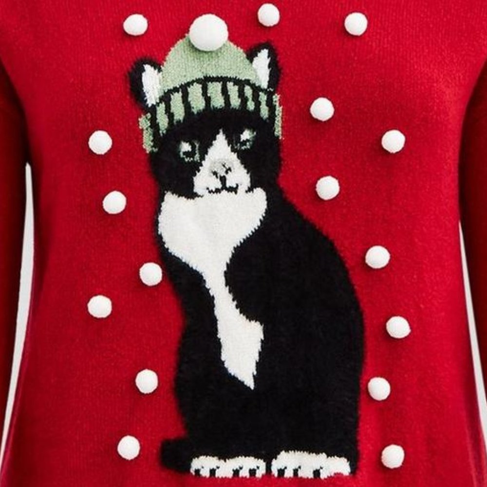 ❤️NWT TORRID SWEATER UGLY CHRISTMAS CAT SWEATER - HOLIDAY PULLOVER - MEDIUM 00 - Picture 5 of 9
